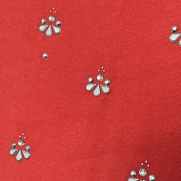 Embellished Silver Flower Stud Short Sleeve Round Neck Peach T-shirt XL - Picture 4 of 4